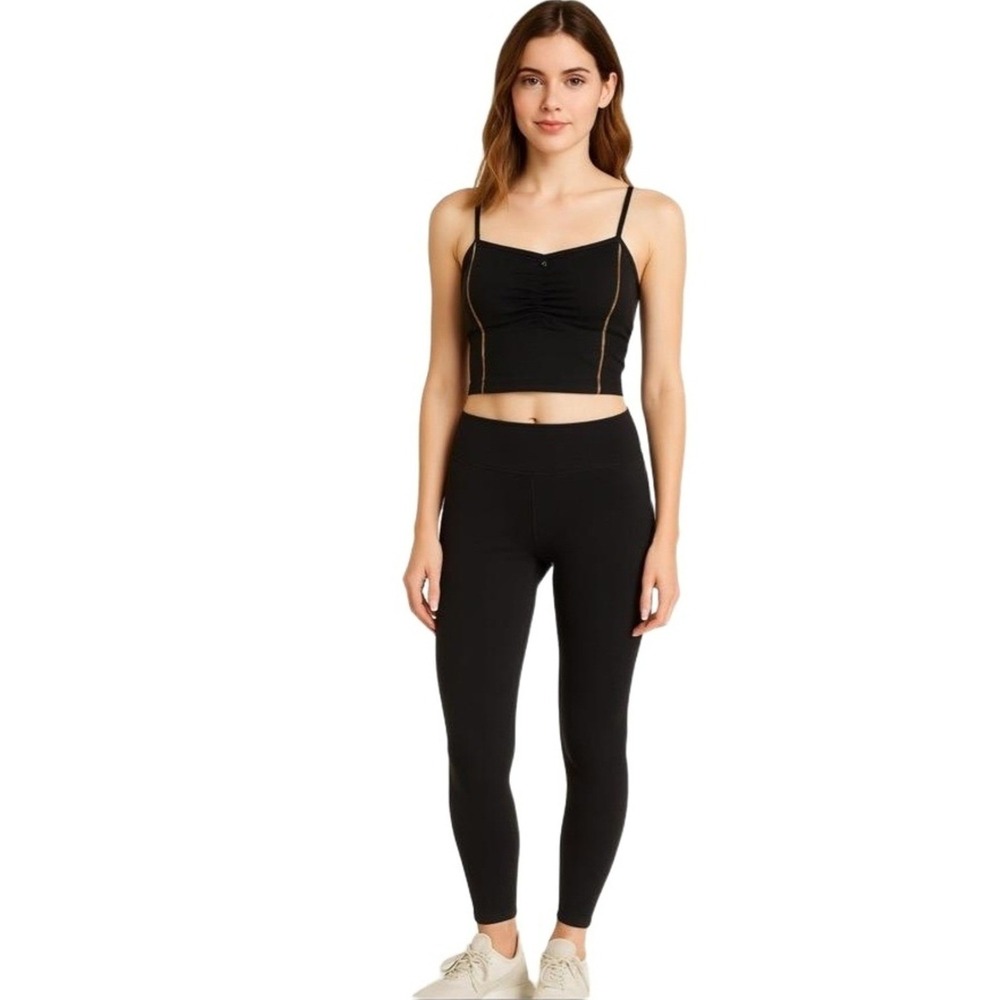 JoyLab Shirt Tank Womens XXL Black With Gold Stripes Active Crop Top‎